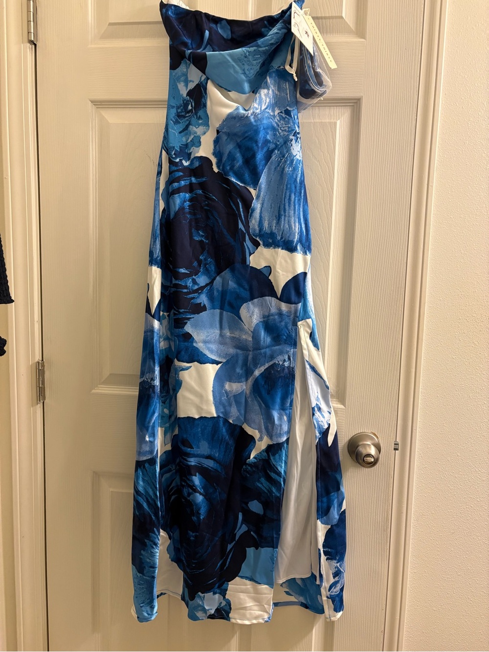 Strapless Blue Floral A-Line Dress party, wedding or prom dress!&